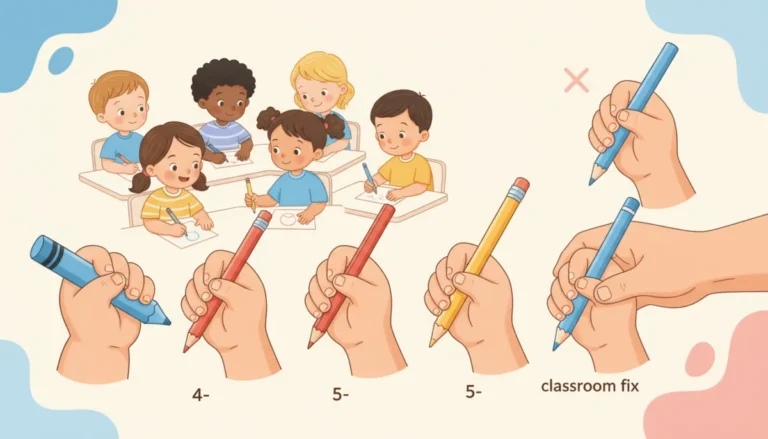 Illustration of children of different ages holding crayons and pencils in different ways